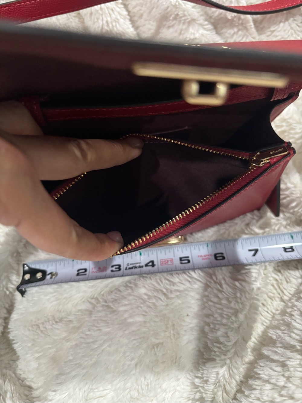COACH Red Saffiano Leather Crossbody with Gold Logo - Picture 5 of 6